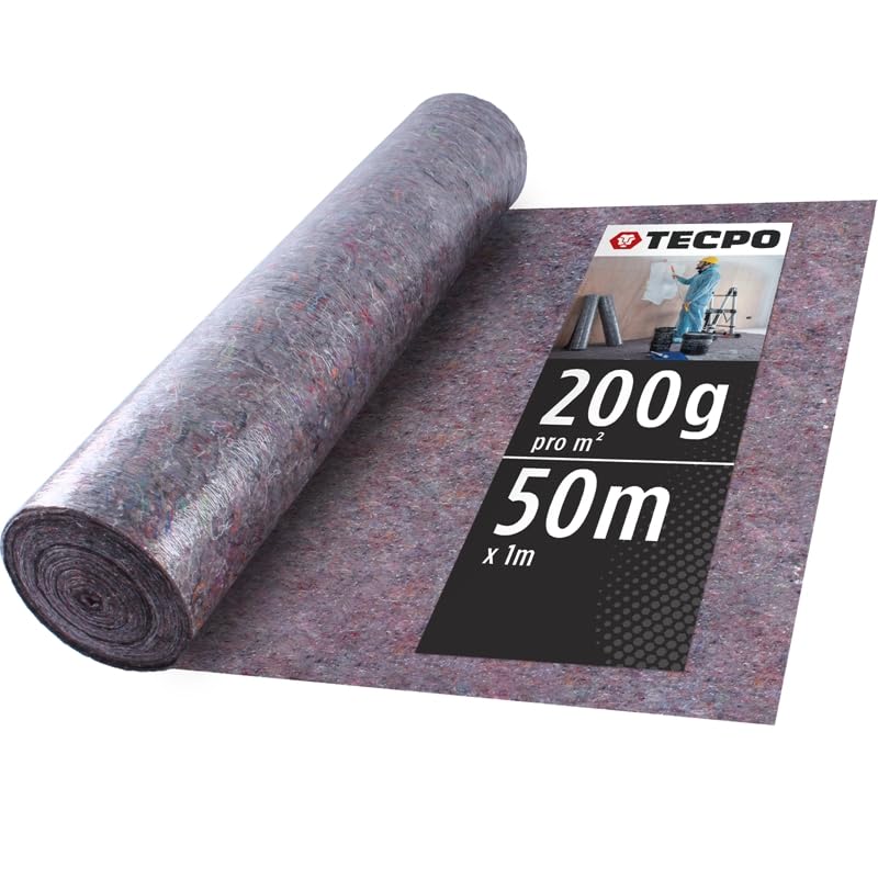 TECPO Abdeckvlies Malervlies 50m Schutzvlies 200g/m² Anti-Rutsch Vlies-Rolle