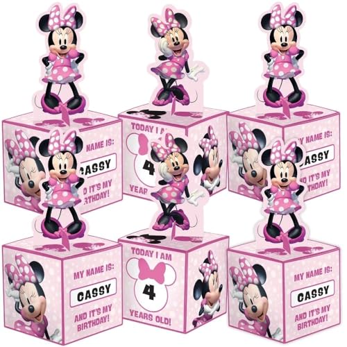 Centros de mesa Minnie Mouse rosas de 8 pulgadas para fiestas infantiles en pack de 6 unidades