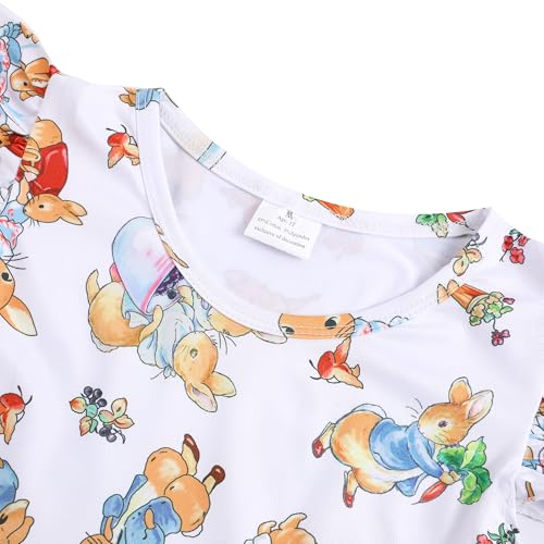 Easter Toddler Girl Dress Bunny Eggs Rabbit Print Short Sleeve Dress 3-8Y2