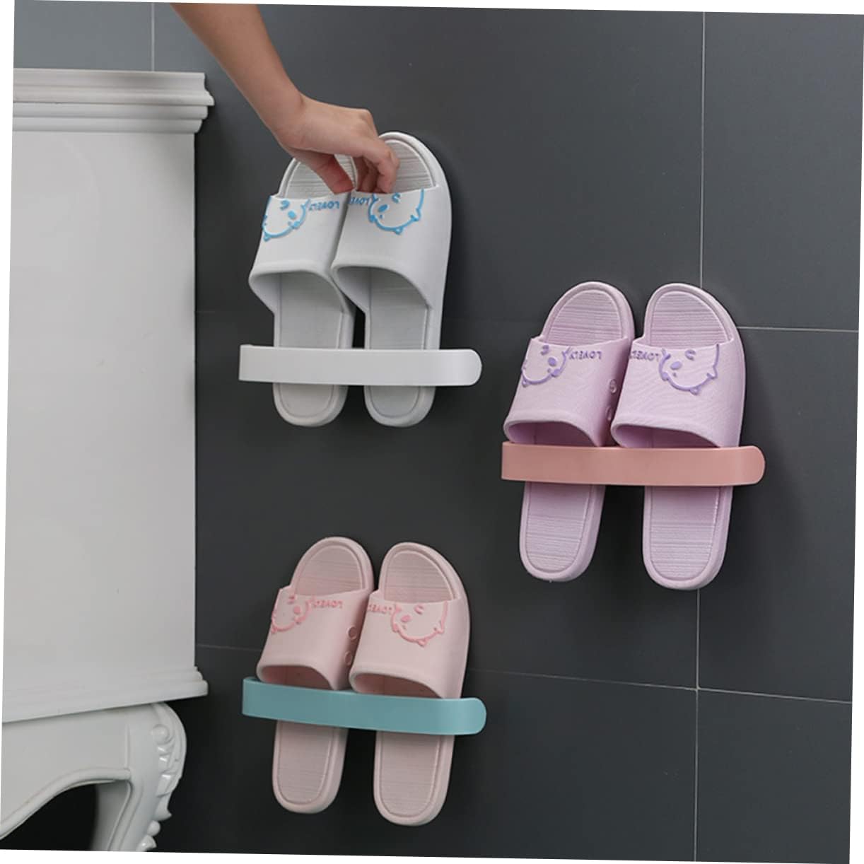 Outanaya 9pcs Wall Mounted Slipper Rack Organizer Non Punching Shoe Rack for Bathroom Space Saving Design Strong Load Bearing Easy to Clean for Use