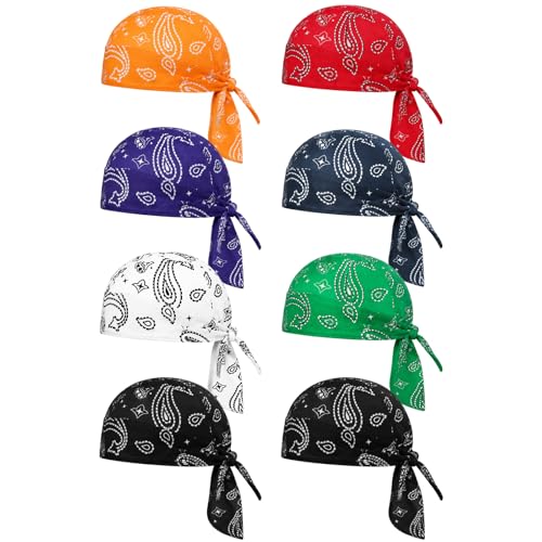 Image of 8 Pack Do Rag Skull Caps for Men Cap Bandana Hat Sweat Wicking Cooling Helmet Liner Cycling Beanie Head Wraps Rag
