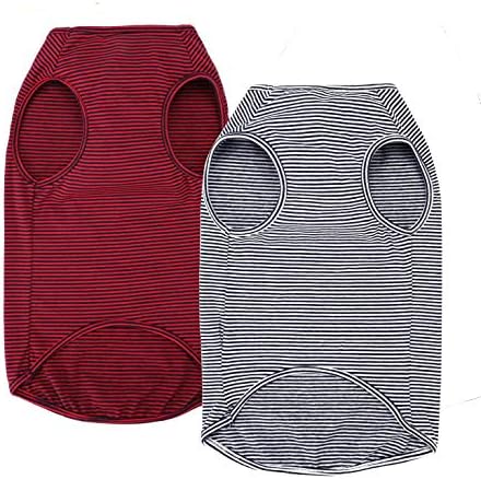 WEONE Dog Summer T-Shirts Striped Cotton Vest,Pet Breathable Soft Basic Clothes for Small Medium Larg Boy Girl Dogs,XL