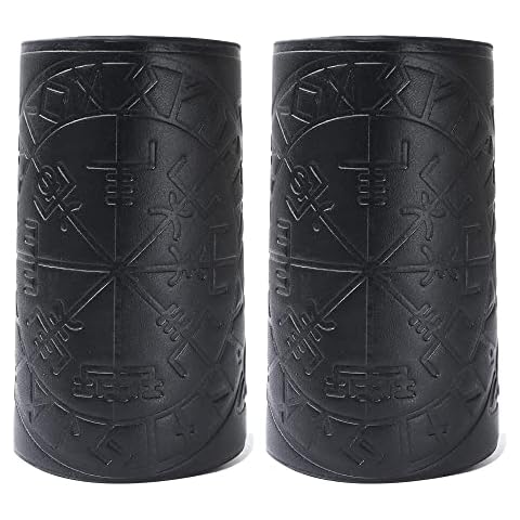 LIKEDA 2 Pcs Men Leather Bracers Arm Armor Cuff Gauntlet Wristband, Medieval Vegvisir Runic Compass Arm Armor Viking Jewelry for Women Cosplay Costume,Black Cover