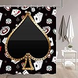 PAEOT Poker Casino Shower Curtain Card Game Spades Bath Curtain 72x72 Inches Polyester Chips and Poker Cards Gambling Theme Bathroom Decor with 12 Hooks