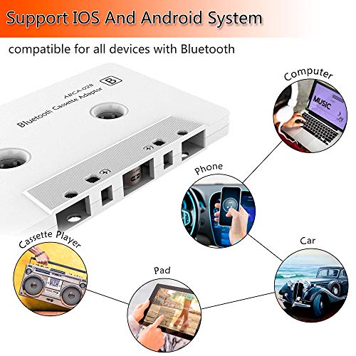 Arsvita Car Audio Bluetooth Cassette Adapter, Tape Player Bluetooth 5.0 Cassette Aux Adapter, White - Thumbnail 4
