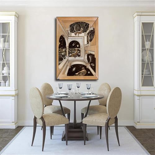 Imprime art mural M.C. Escher - Toile décorative géométrique Autre monde 50x90cm