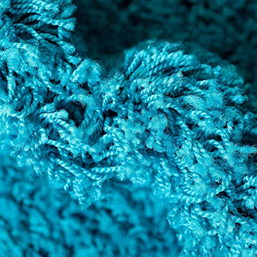 Image of Carpet for Hall 6x8 feet Shaggy Rug Handmade Microfiber Cozy Soft, Plush & Fluffy Anti-Skid Rectangular Carpet & Rugs for Living Room & Bedroom with 2 inch Thickness, Turquoise Carpet