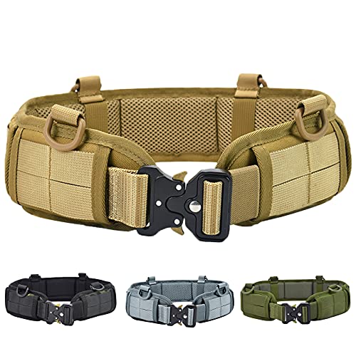 Action Union Slim Battle Belt Set War Belt Tactical MOLLE Belt Airsoft Belt Military Wasit Belt with Mesh and Lining Thickening EVA for Shooting War Game Paintball Hunting Sports Outdoor (Tan)
