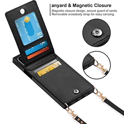 Vofolen For Iphone X Case Zipper Wallet Cover With Credit Card Holder Lanyard Crossbody Strap Women Girls Leather Magnetic Clasp Kickstand Heavy Duty Protective Flip Cover For Iphone X/Xs 5.8" Black #TOP2