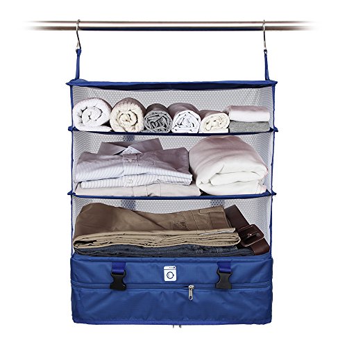 Pack and Fly Portable Luggage System - Packing Shelves & Packing Cube Organizer - Large Blue