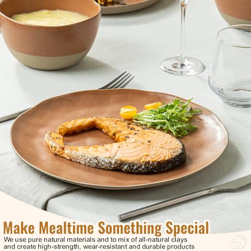 Dafuceramic 12 Pieces Dinnerware Sets,Plates and Bowls Sets,Handmade Reactive Glaze Dishes Set for 4 with at Least 10% Recycled Ceramic - Image 6