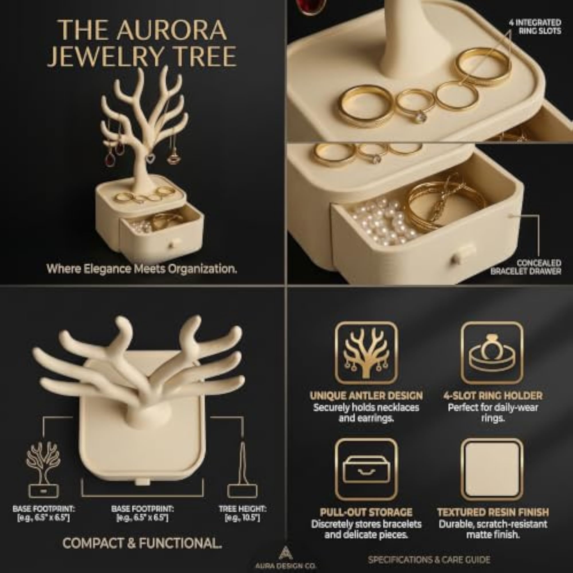 Jewelry Tree Stand & Storage Box, Antler Necklace Organizer