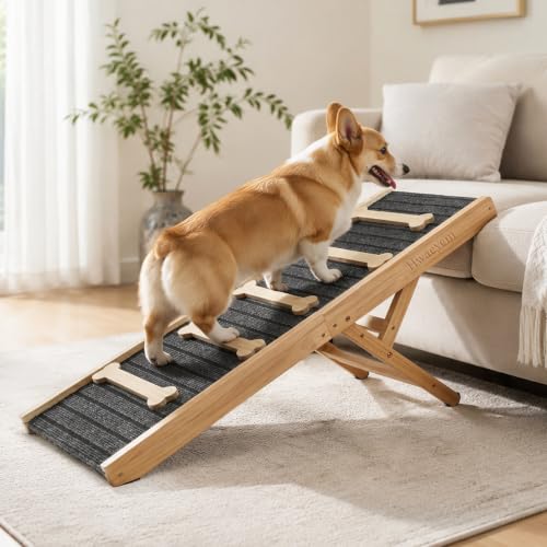 HWAEYEM Dog Ramp for Bed & Couch, Height Adjust Foldable Wooden Pet Ramp by HWAEYEM - Used condition - US$80.74