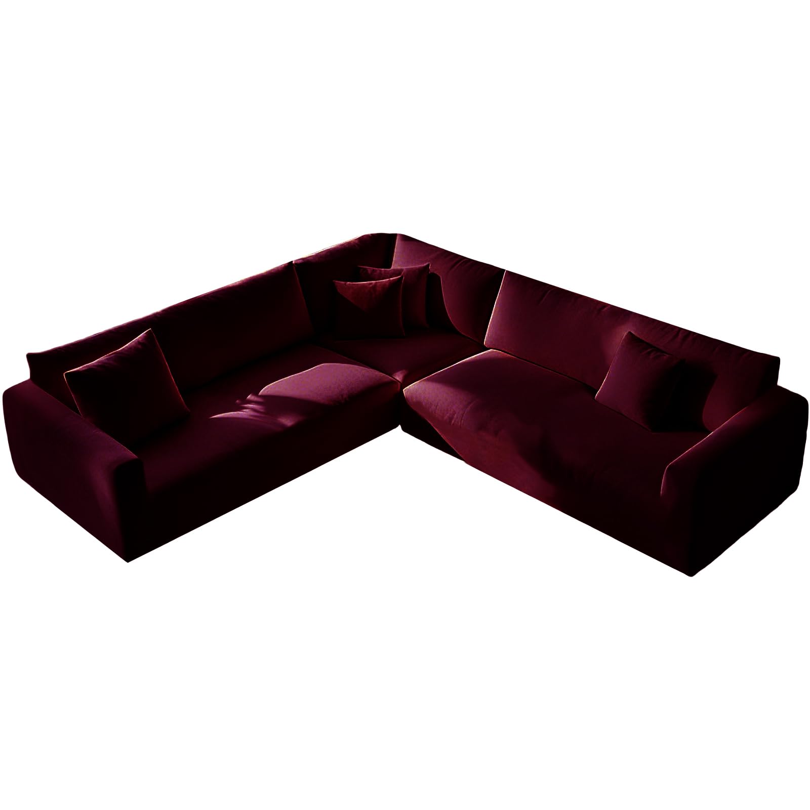 KYJSW L Shape Corner Sofa Cover Stretch Velvet Sectional Couch Covers 1/5/6/7 Seater Sofa Slipcovers Soft Non-Slip Furniture Protector (Wine red,5 Seat-2C2 3 PCS)