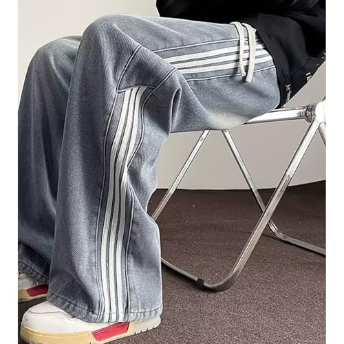 Baggy Jeans Men Vintage Striped Y2k Denim Pants Washed Wide Leg Streetwear for Skater Jeans with Elastic Drawstring4