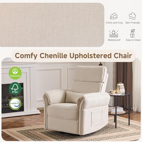 Image of Power Recliner Rocking Chair with Adjustable Arms and Headrest,Beige Fabric