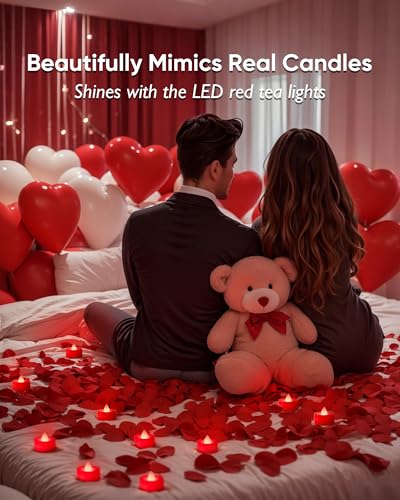 Image of Amagic 30 Pcs Red Flickering Flameless Tea Lights Battery Operated, 200+ Hours Long Lasting Colored Candle for Halloween, Christmas, Holiday Decor, Theme Party, Wedding Table Decor, Proposal