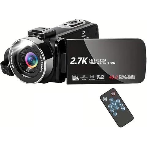 Weftnom Video Camera, 2.7K Camcorder 48MP 16x Digital Camcorder, 3.0‘’ 270 Degree Rotating Screen Recorder, 18X Digital Zoom Camcorder Camera with Remote Control and 2 Batteries(Black) Cover