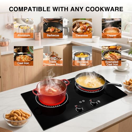 Image of Electric Cooktop, 4000W Countertop Electric Stove Top with 9 Power Settings, Keep Warm Mode - Cooktop Burner for Apartment, Dorm & Small Kitchen