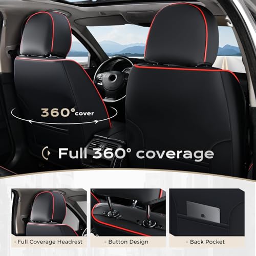 Image of Coverado Car Seat Covers Full Set, Seat Covers for Cars, Front Seat Covers and Back Seat Cover Waterproof Leather Automotive Seat Cover, Universal Car Interior Protectors Cushion for Most Cars