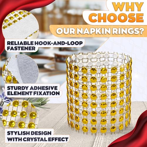 Image of Set of 100 Gold Napkin Rings - Rhinestone Napkin Ring Holders for Weddings, Parties, Fall Events & Table Decorations for Dinner Parties | Durable and Reusable, Great as Elegant Kitchen Gifts for Hosts