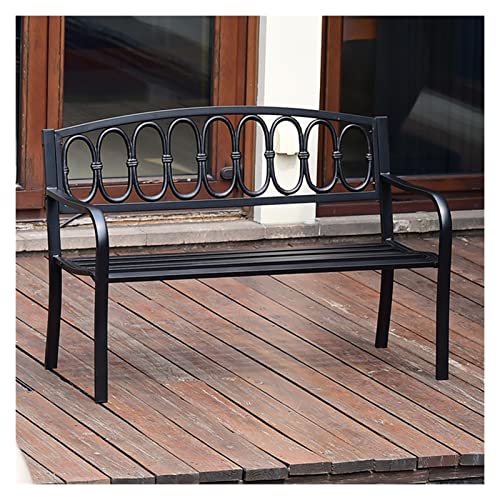 SDdPulse アウトドアベンチチェア アウトドア パーク チェア ベンチ ガーデン アイアンベンチ アウトドア レジャーチェア 背もたれ付き ダブルベンチシート 中空彫刻付き 2色 パティオガーデン、ブラック、ブラック