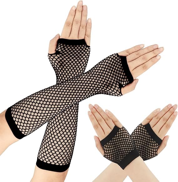 ALUNME Black Feather Satin Opera Evening Wedding Women's Gloves (fishnet gloves, onesize)
