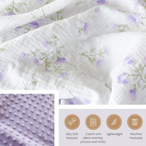 Image of BOPRIO Baby Blankets for Unisex Boys Girls Super Soft Nursery Minky Blankets with Breathable Muslin Cotton Front and 3D Touch Dotted Fleece Backing, Floral Printed Bed Throws Newborn 30 x 40 Inch