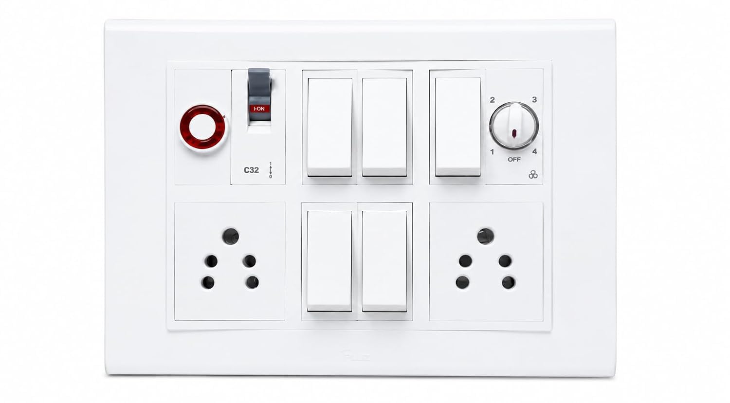 Modular Electrical Switch Board with C32 MCB Breaker, 5-Speed Fan Regulator, Dual 6A Sockets & Multiple Switches | White Wall Mount Switch Board for Home, Office & Commercial Use-image-32
