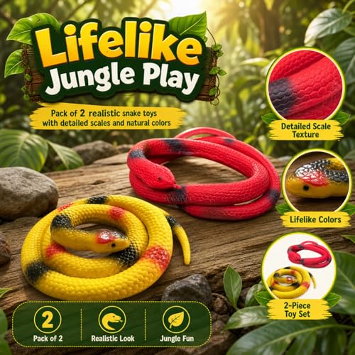 Image of ZESTHOME Realistic Snake Toy Set for Kids - Big Rubber Snake Toys for Pretend Play & Prank Fun | Non-Toxic Flexible Jungle Animal Figures for Learning & Decoration (Age 3+) | 2-Piece