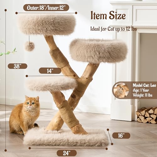 Árbol moderno para gatos indoor 38" madera natural miniatura 3