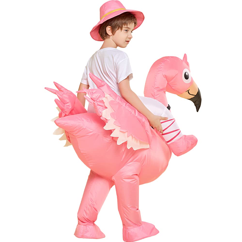 One Casa Inflatable Flamingo Costume Riding On Flamingo Air Blow up Funny Fancy Dress Party Halloween Costume for Kids (4-6Yrs)