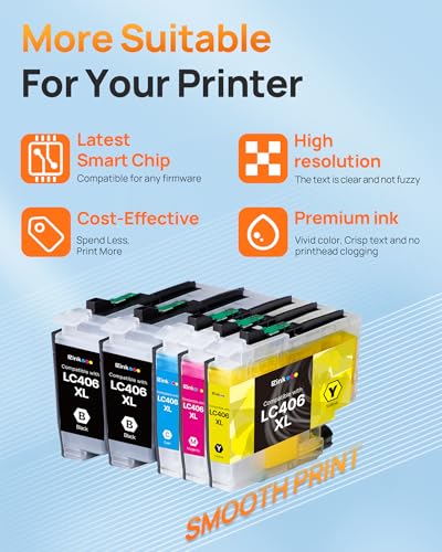 Image of E-Z Ink LC406 LC406XL Ink Cartridges for Brother Printer Replacement for Brother LC406 Ink Cartridges MFC-J4335DW MFC-J5855DW MFC-J6555DW MFC-J4535DW MFC-J6955DW(5 Pack-2Black Cyan Magenta Yellow)