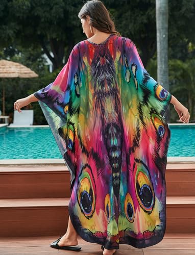 Image of KECVOT Kaftan Dresses for Women Plus Size Batwing Sleeve Caftans Long Bathing Suit Cover Up Maxi Beach Dress Loungewear