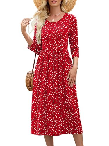 Image of Heymoments Women's Casual 3 /4 Sleeve Midi Dress Crewneck A Line Tiered Flowy Loose Travel Long Dresses with Pockets
