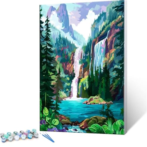 数字油絵 数字塗り絵 デジタル油絵 滝 風景 数字キットでペイントブラシとアクリル絵の具が入, 大人の子供のためのギフト Paint by Numbers 手塗り DIY 数字によるアクリル 水彩絵画インテリア リビング装飾 90x120cm (フレームレ