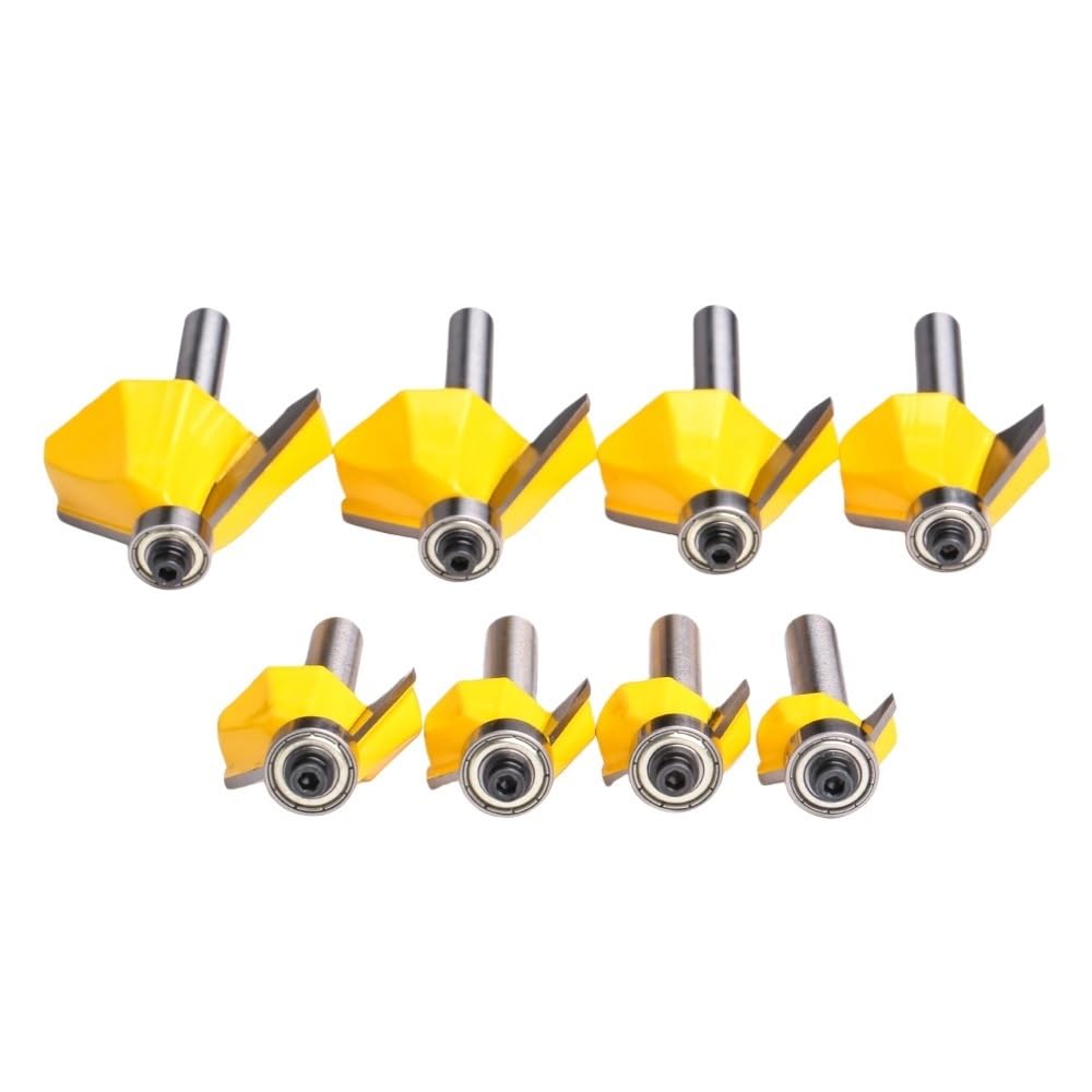 8 Pezzi Fresse Smussatura 45°, Codolo 8Mm, Rifinitura Bordi Legno | Trattamento frontale, frese per incisore