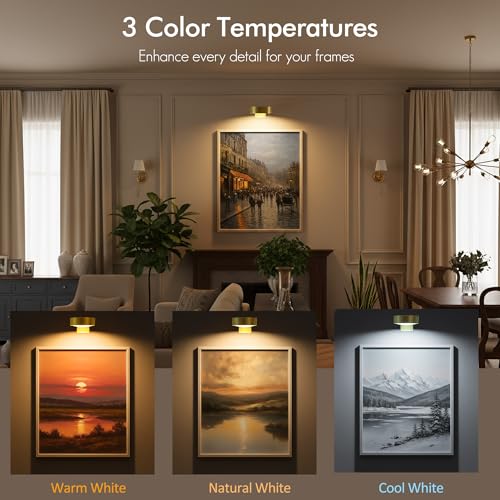 Image of 3-Pack Picture Lights for Wall, Rechargeable Battery Operated Led Painting Light with Remote Dimmable ＆ Timer, 3 Lighting Modes Magnetic Art Display Light, Wall Decorative Lighting for Picture,Frame