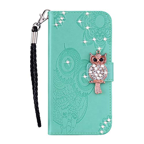Isadenser Case For Iphone 11, Iphone 11 Flip Case For Women Glitter Bling Diamond Case With Cards Slot Cash Pockets Embossing Pu Leather Flip Wallet Case For Iphone 11, Crystal Owl Green Yk #TOP1