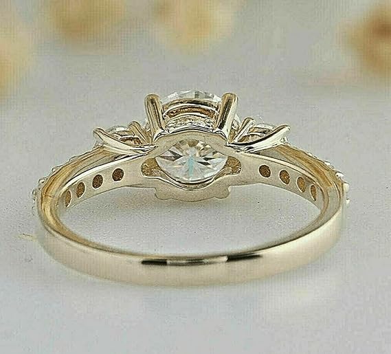 Ashu jewellers || 1.50 CT Round Cut Diamond Solitaire With Accents Engagement Ring 14K Yellow Gold Finish Wedding Anniversary Gorgeous Promise Ring For Her4