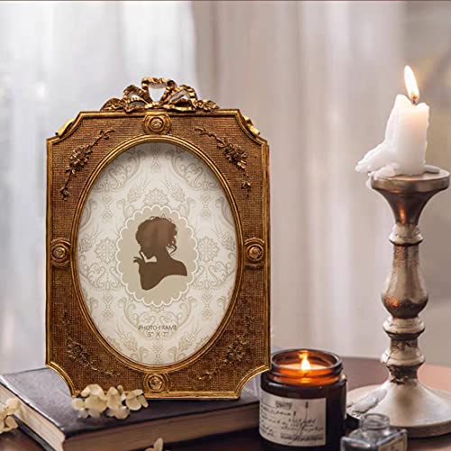 Sikoo Ornate Picture Frames 5X7 Oval Picture Frame Tabletop And Wall Mount Vintage Picture Frame, Antique Wall Art Decor, Photo Gallery(Bronze Gold) #TOP3
