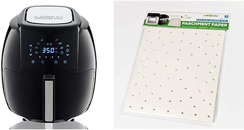 GoWISE USA Freidora de aire digital 8 en 1 de 1700 W, 5.8 QT, negro y revestimientos antiadherentes de pergamino perforado GWA0011, 11.5 x 10