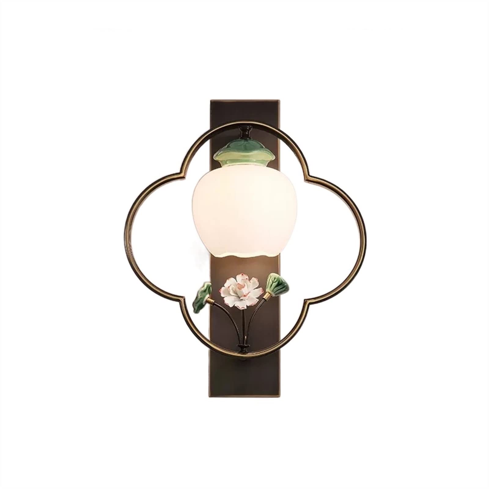 lampa ścienna Nowa chińska kinkiet w całości z miedzi, lampka nocna w salonie, kreatywny kinkiet z liśćmi lotosu kinkiet do sypialni