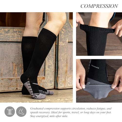 Coolmax 20-30 mmHg Compression Running Socks, Long Distance Anti Blister Cushion Moisture Wicking Tall Athletic Socks 2 Pairs4