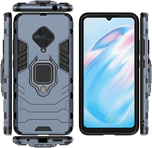 Image of FitSmart Hybrid Armor Shockproof Soft TPU and Hard PC Back Cover with Ring Case for vivo 1920 - Blue