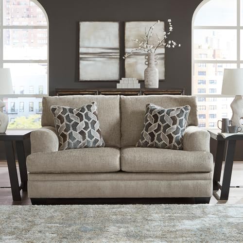 Image of Signature Design by Ashley Stonemeade Casual Loveseat with 2 Toss Pillows, Light Brown