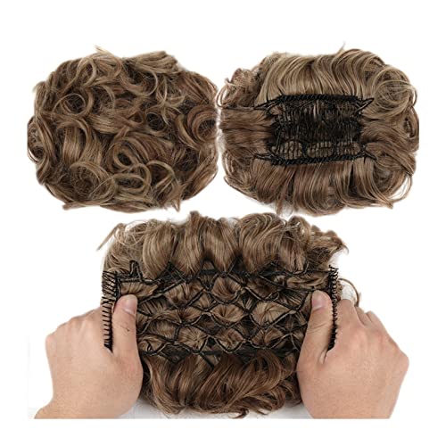 JUNXIAN Messy Curls Bun Synthetic Wig Easy Stretch Hair Comb