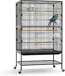 Large 132cm 2 Tiers Flight Cage Stand Wheels Rolling Portable Metal Bird Cage Wheels & Tray For Parrot for Cockatiels Quaker Sun Parakeets Green Cheek Conures Cockatoo Parrot Budgies Canary Budgie