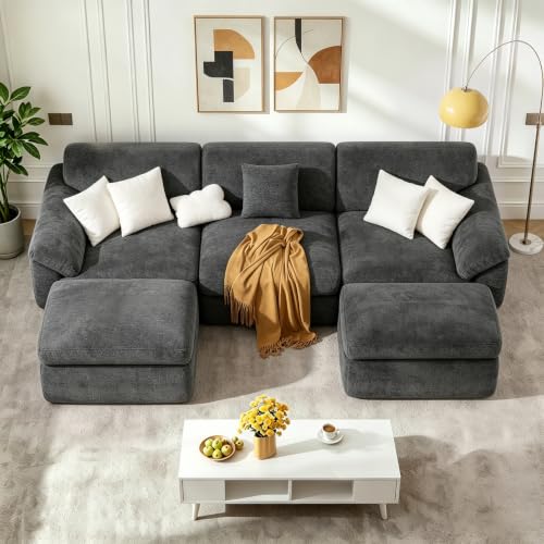 GartistGo - Sofá modular de 3 plazas con meridiennes móviles, sofá esquinero convertible 239 cm, sofá comprimido sin ensamblaje, sofá rizado cómodo, gris oscuro