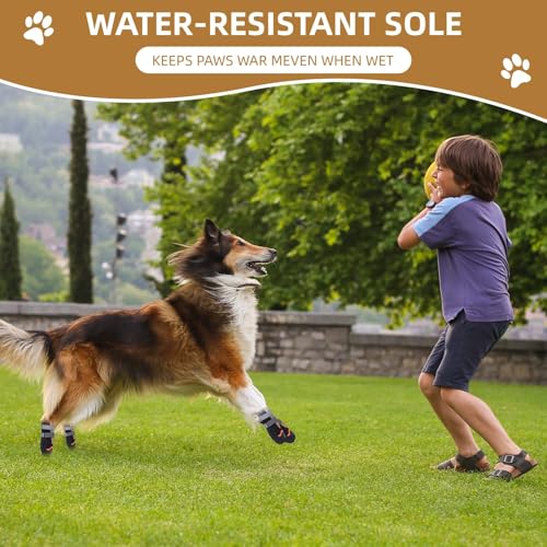 Ohcozzy Wasserdicht Hundeschuhe, Anti-Rutsch Hundestiefel mit reflektierenden Riemen, Verschleißfeste Gummisohle Hundeschuhe Pfotenschutz fürkleine, Mittlere und Große Hunde 4 Stück(L, Orange)